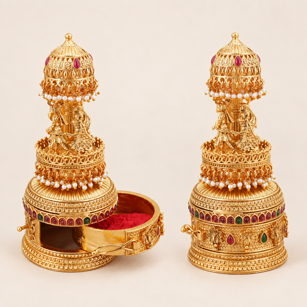 Stunning dulha dulhan antique gold sindoor box