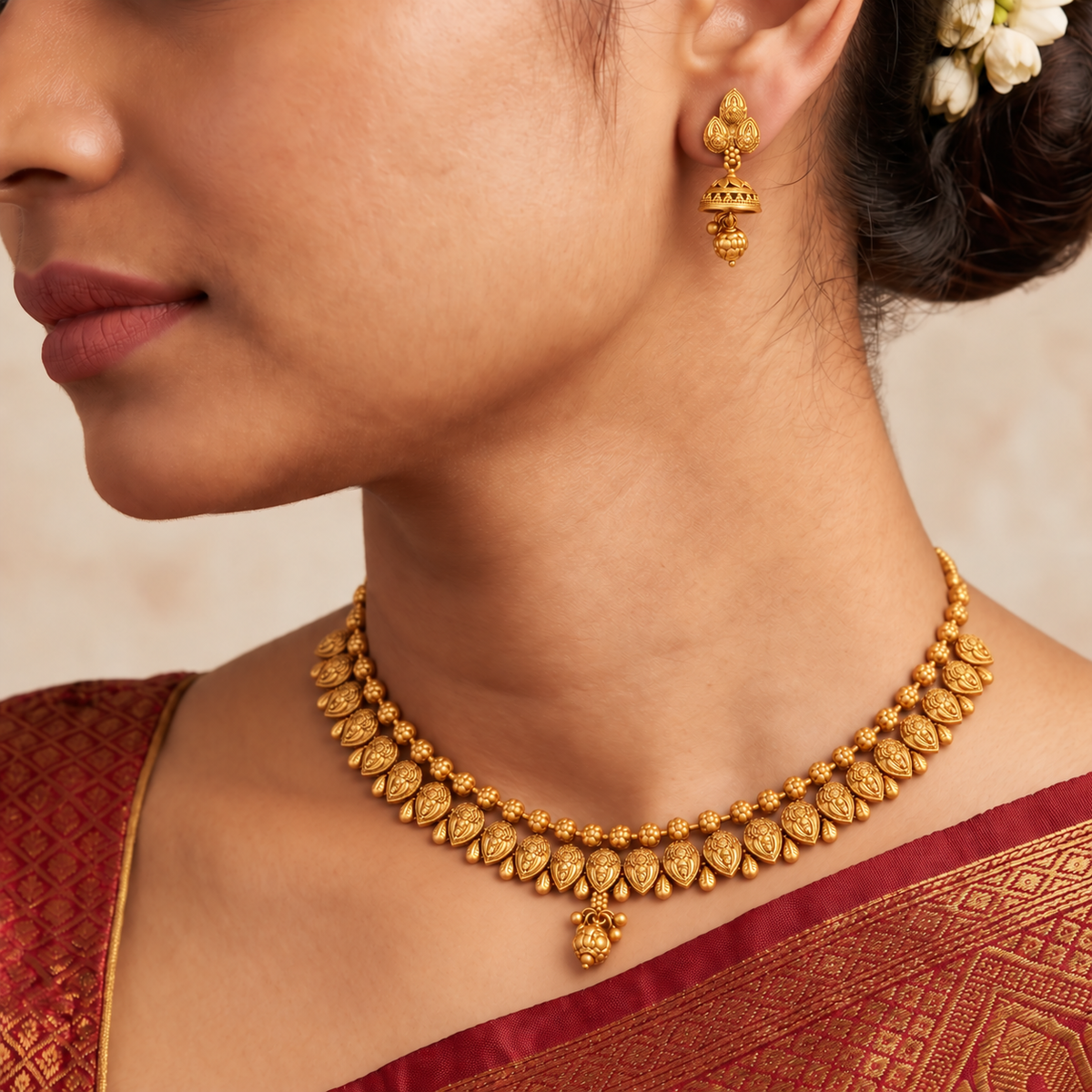 Stunning plain antique gold necklace set