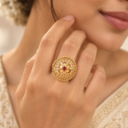 Stunning lotus antique gold adjustable finger ring