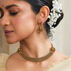 Stunning antique gold plated maa lakshmi necklace set with earring | Temple jewellery