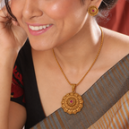 Gold Plated Floral Big Pendant Set