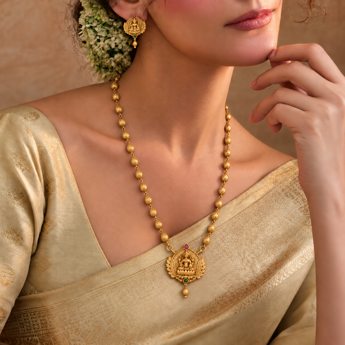 Beautiful maa lakshmi antique gold pendant set