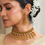 Antique Gold Kundan Layered Choker Necklace Set