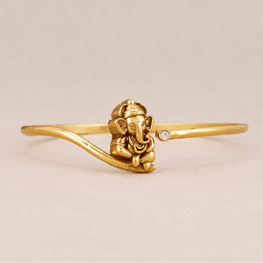 Stunning antique gold flexible ganesh kada