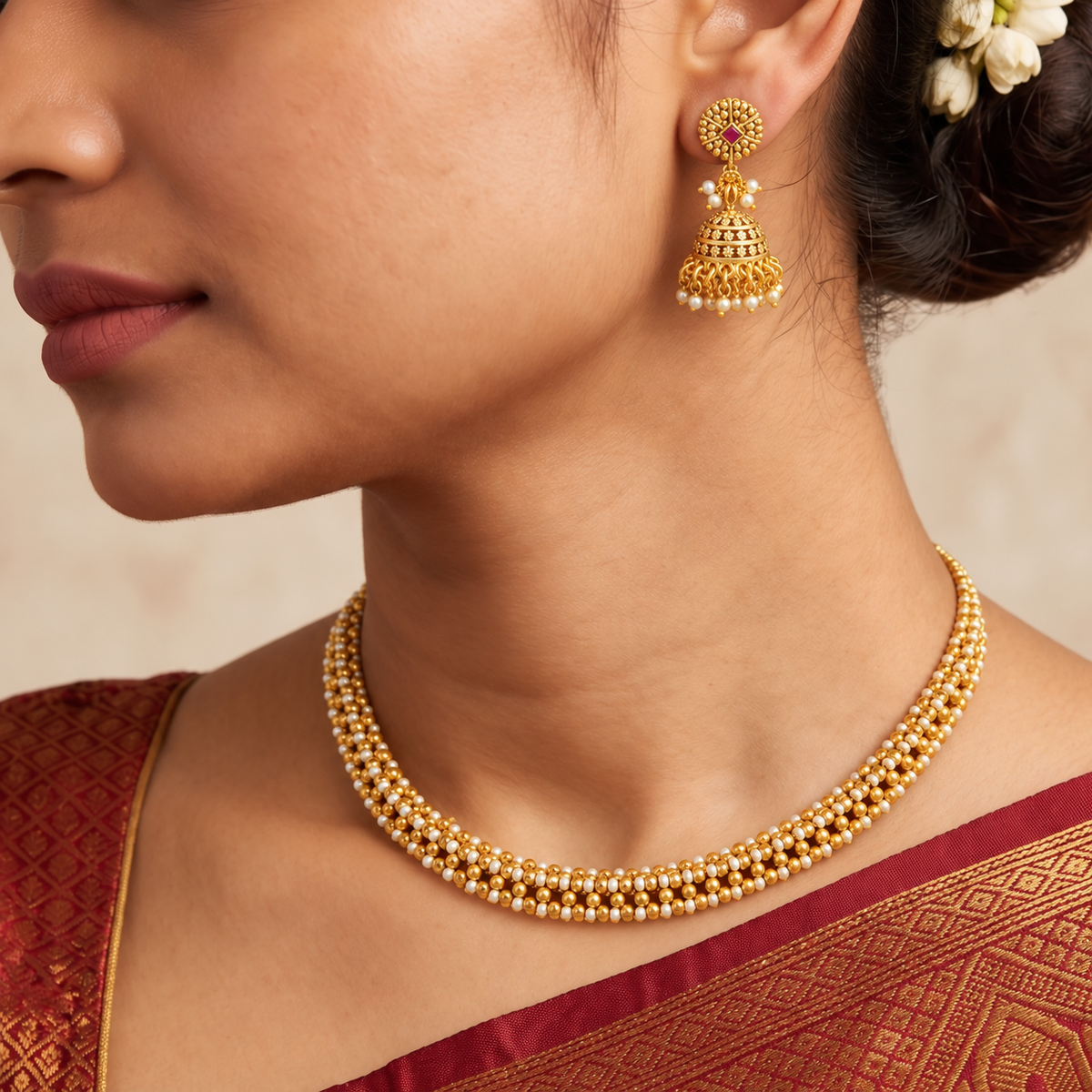 Beautiful pearl gold necklace set