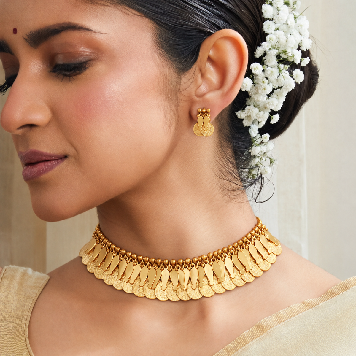 Stunning gold maa lakshmi necklace set