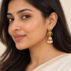 Stunning antique gold Ganesha Lotus Pearl Jhumka Earrings