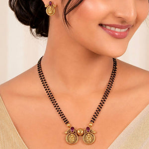 Antique gold finish Lakshmi beaded mangalsutra set