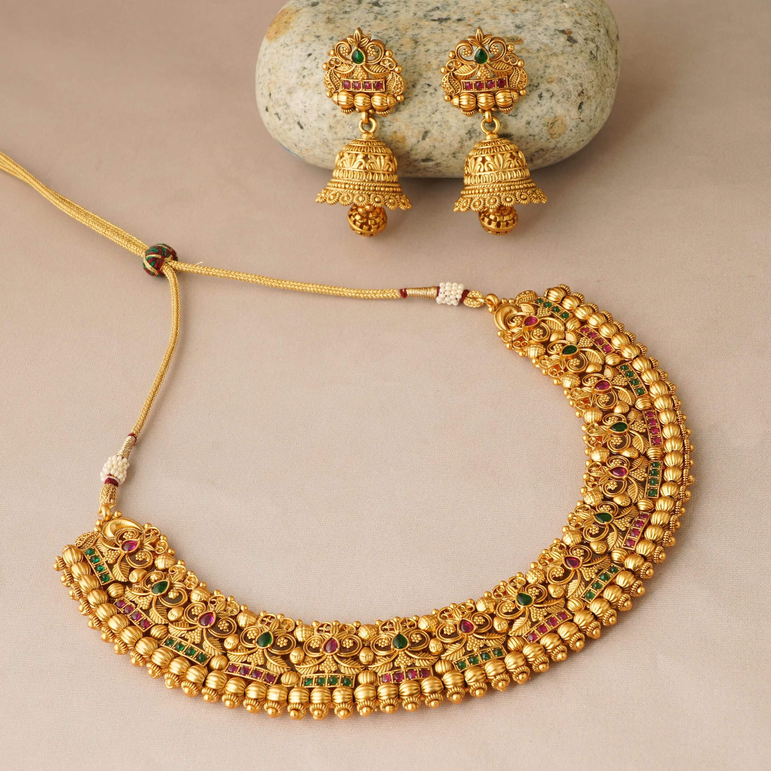 Intricate Stone Gold Necklace Set