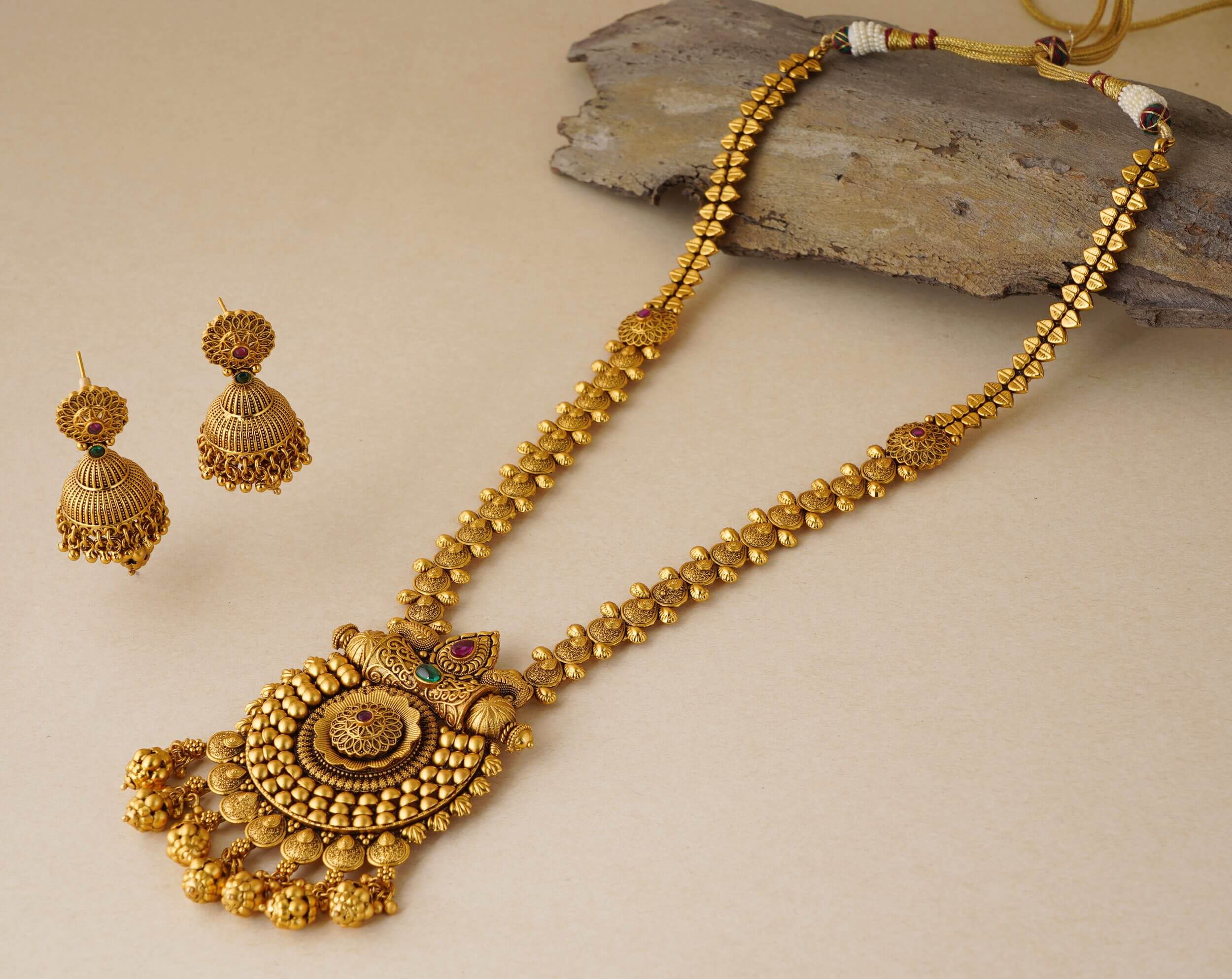 Victorian Finish Temple Necklace & Jhumka Set