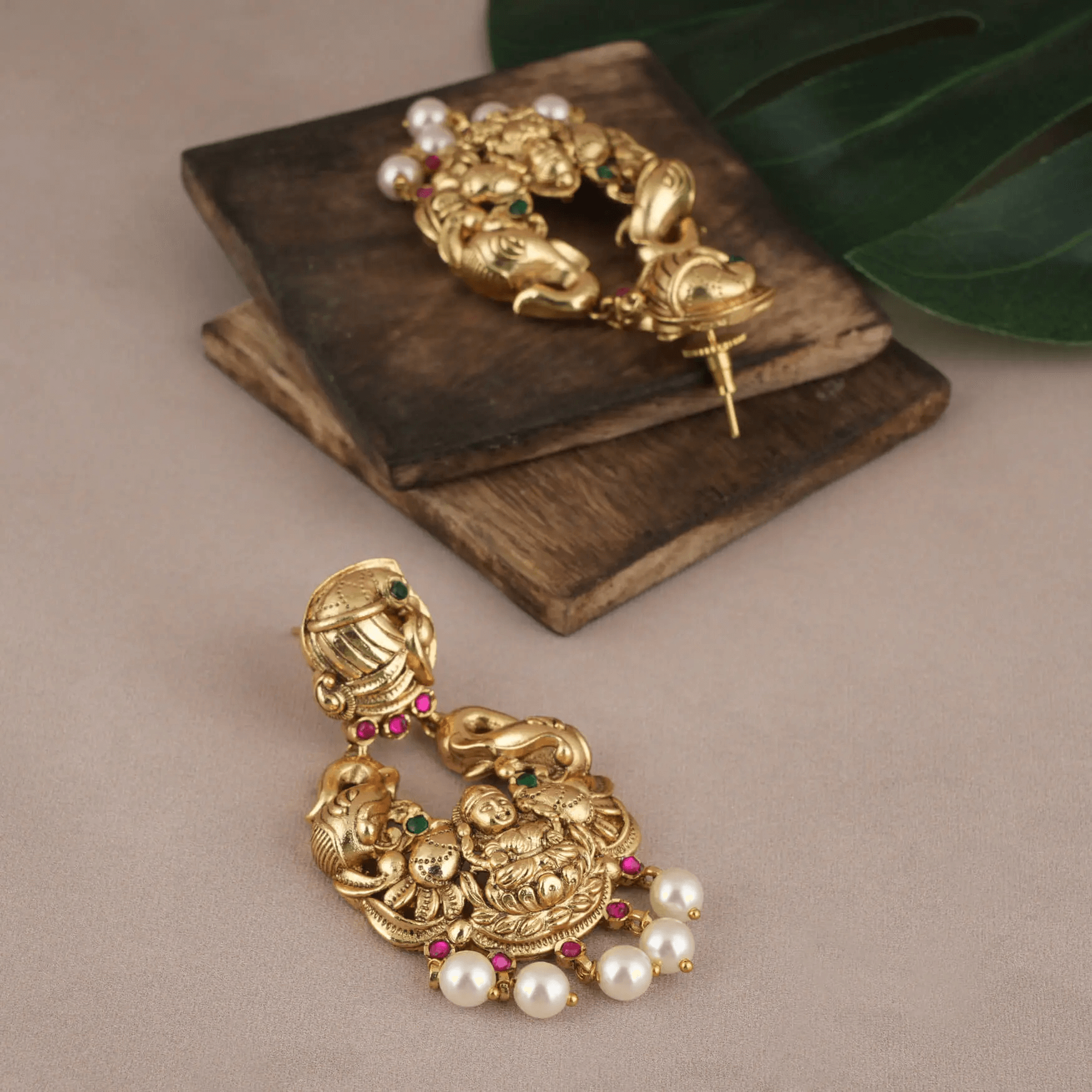 Gold plated earrings- TRADITIONAL LAKSHMI GODDESS INSPIRED GOLD FINISH LONG EARRING