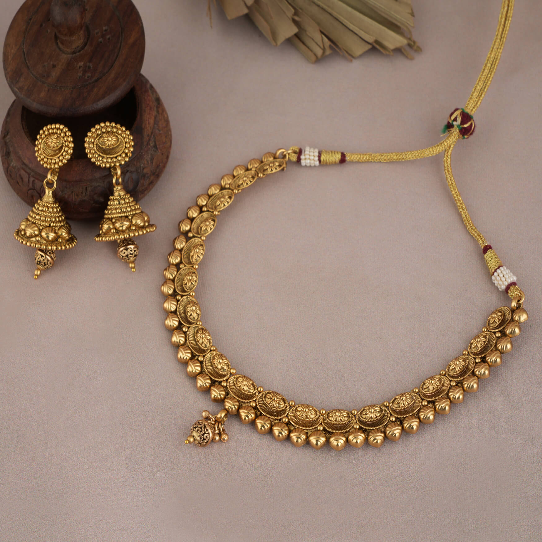 CZ Matti finish necklace set - Laxmi Pendant- high neck jewellery set,  indian necklace – shakthistyles