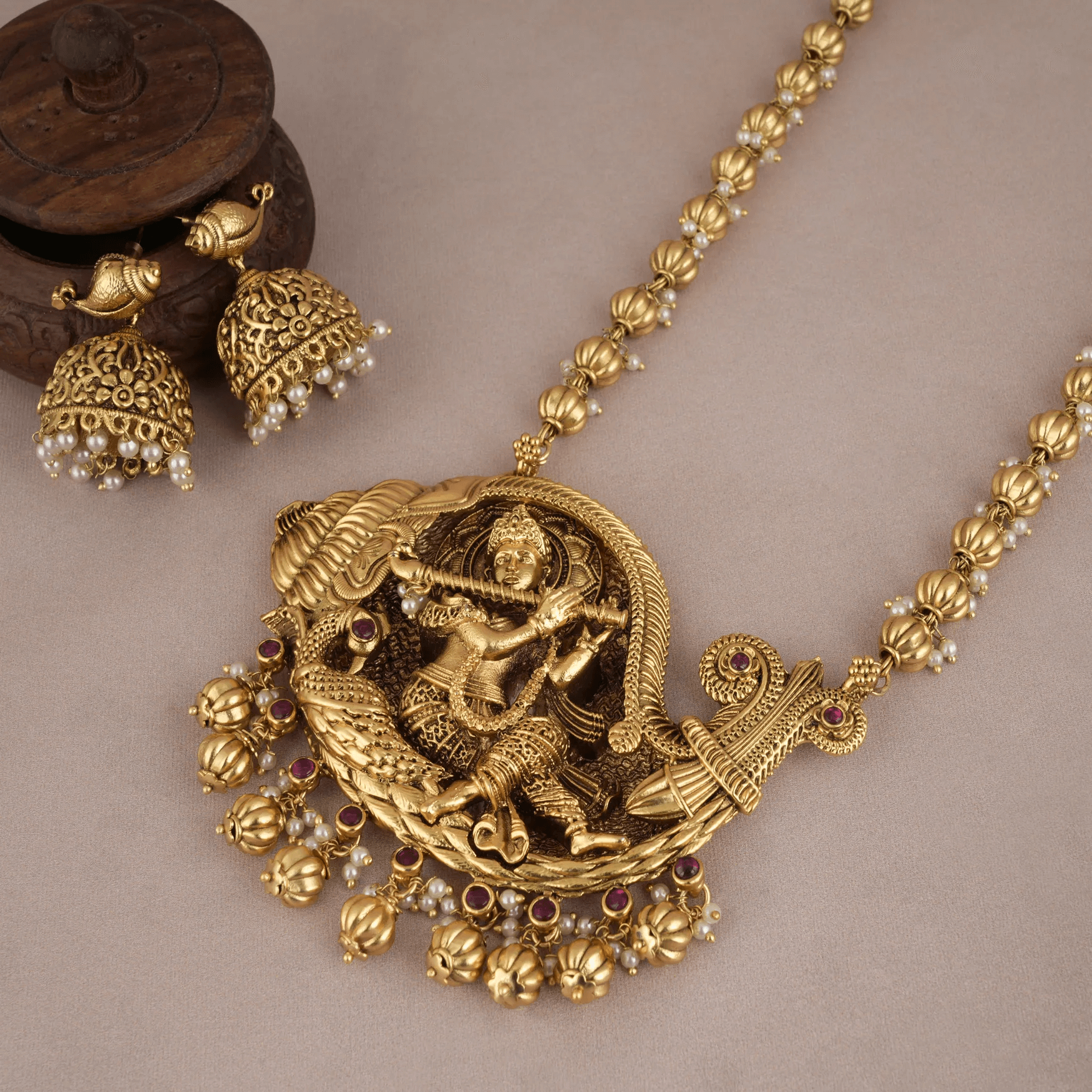 Lord Krishna Gold Plated Necklace Set