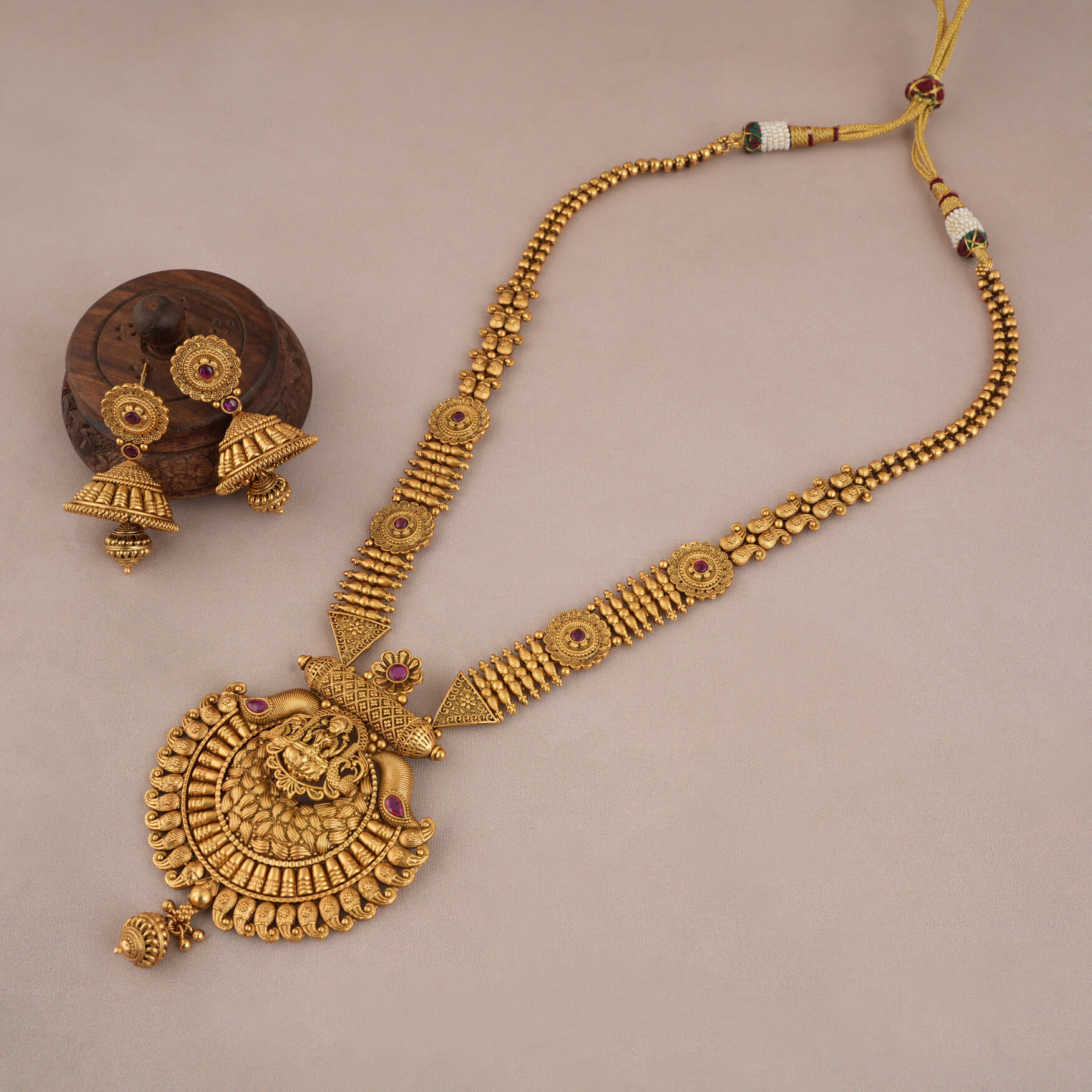 Long necklace set 40 grams - 22K Gold Indian Jewelry in USA-hanic.com.vn